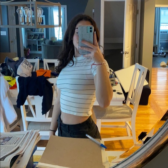 Black and White Striped Cropped Mock Neck - Picture 3 of 3